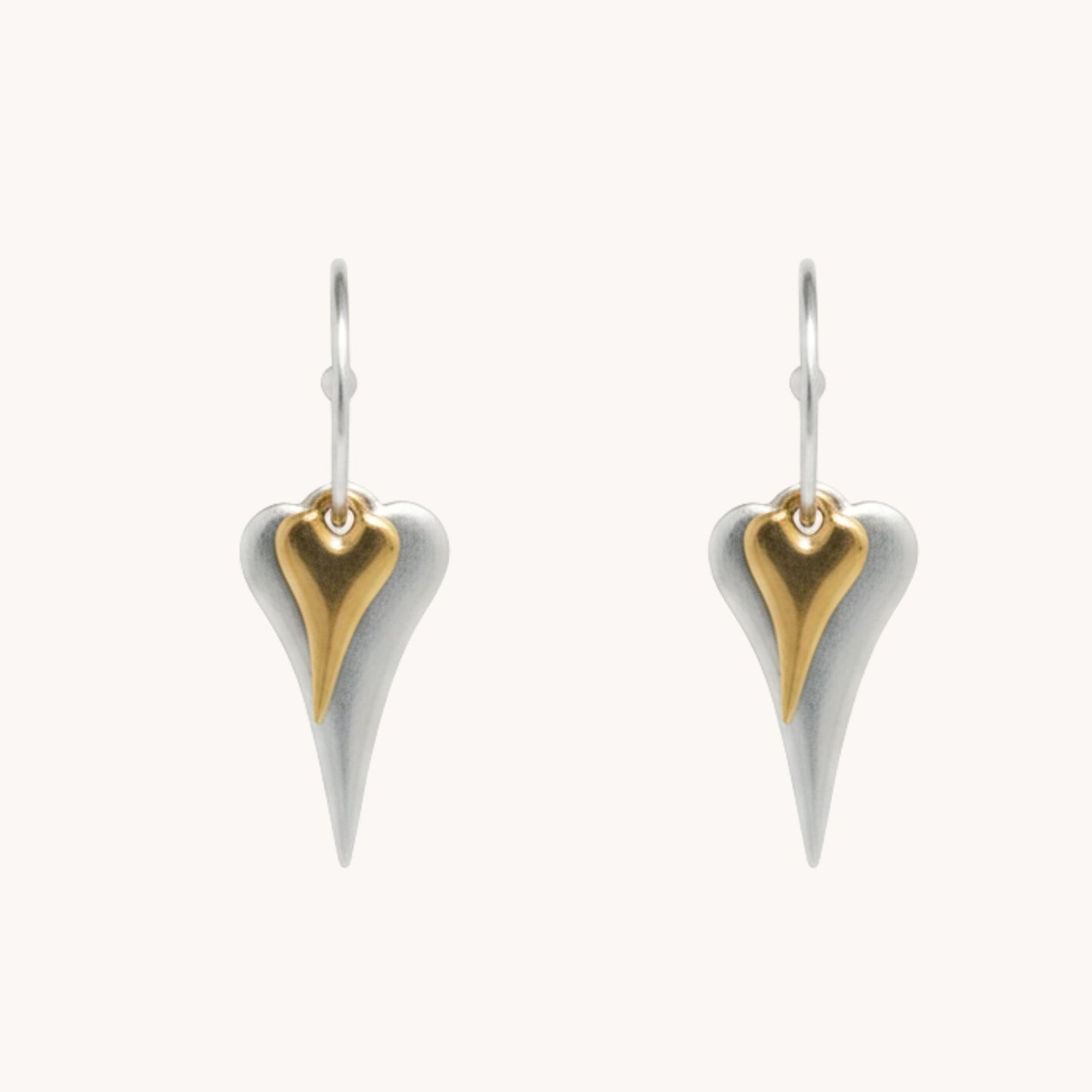 30E3174 - Hourglass & Mini Heart Hoop Earrings in Silver and Gold