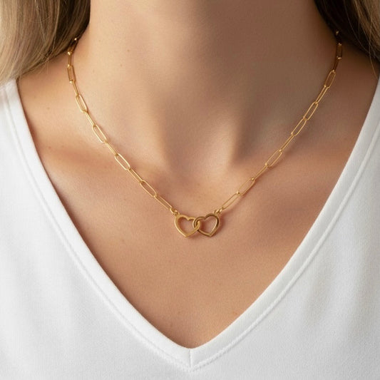 30N1830G - Interlinked Heart Paperclip Necklace