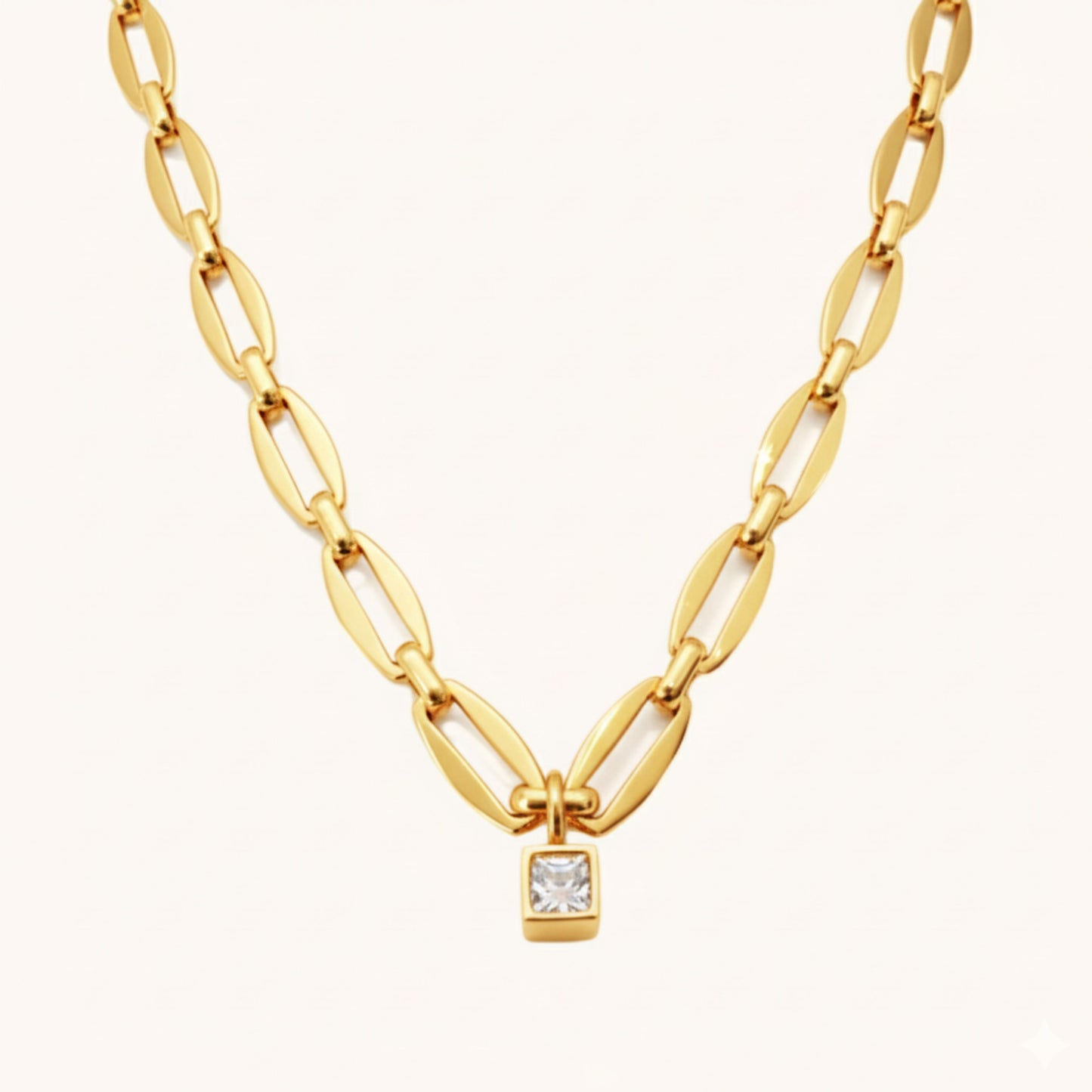 30N1871G - Long Link Square Birthstone Necklace, Gold