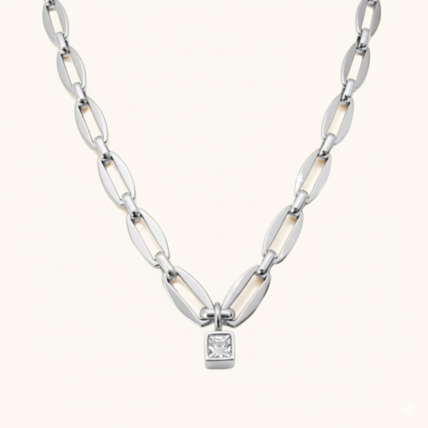 30N1871 - Long Link Square Birthstone Necklace, Silver