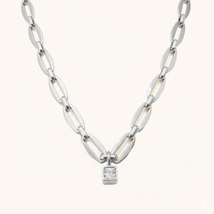 30N1871 - Long Link Square Birthstone Necklace, Silver