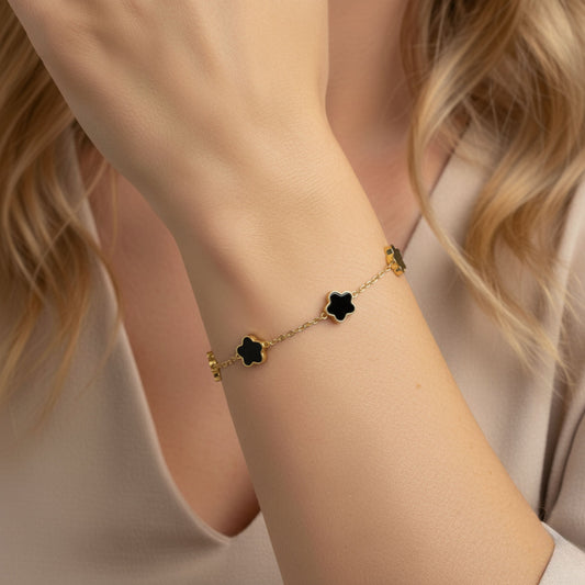 30B2037G - Mini Black Multi Clover Bracelet, Gold