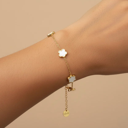 30B2037G - Mini White Multi Clover Bracelet, Gold