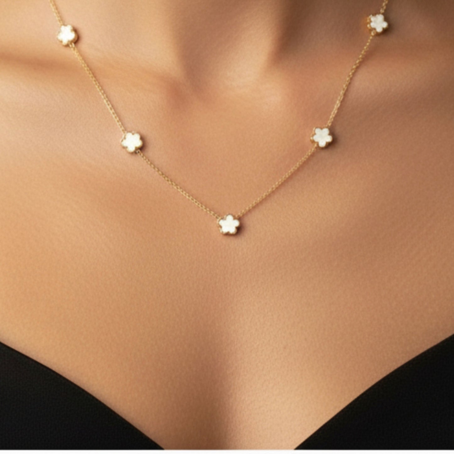 30N1028G - Mini White Multi Clover Necklace, Gold
