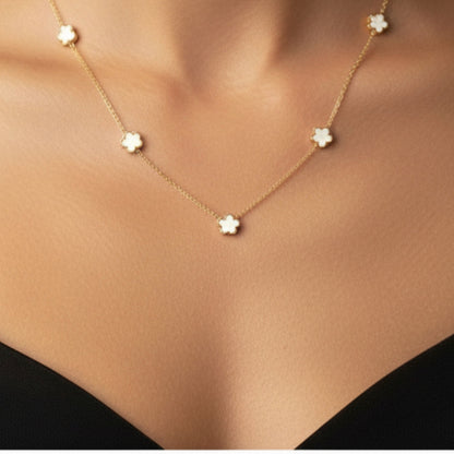 30N1028G - Mini White Multi Clover Necklace, Gold