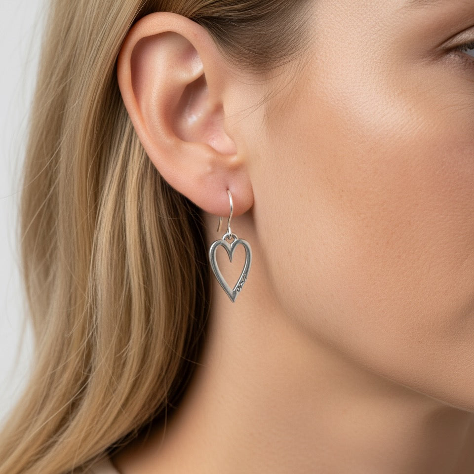 30E3099 - Mini Open Heart Hook Earrings, Silver