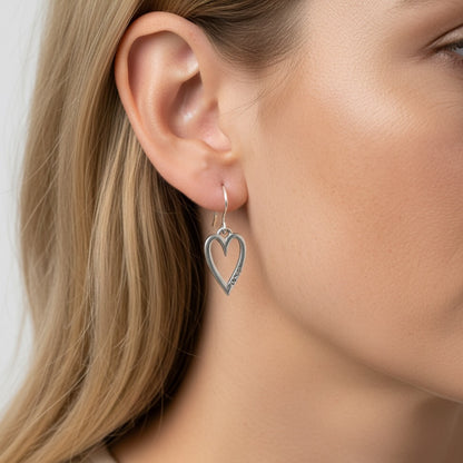 30E3099 - Mini Open Heart Hook Earrings, Silver