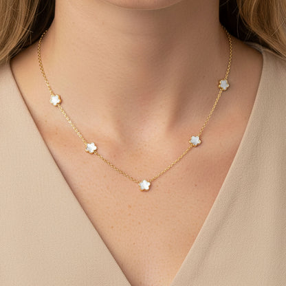 30N1028G - Mini White Multi Clover Necklace, Gold