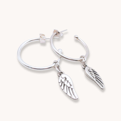 30E3154 - Angel Wing Hoop Earrings, Silver