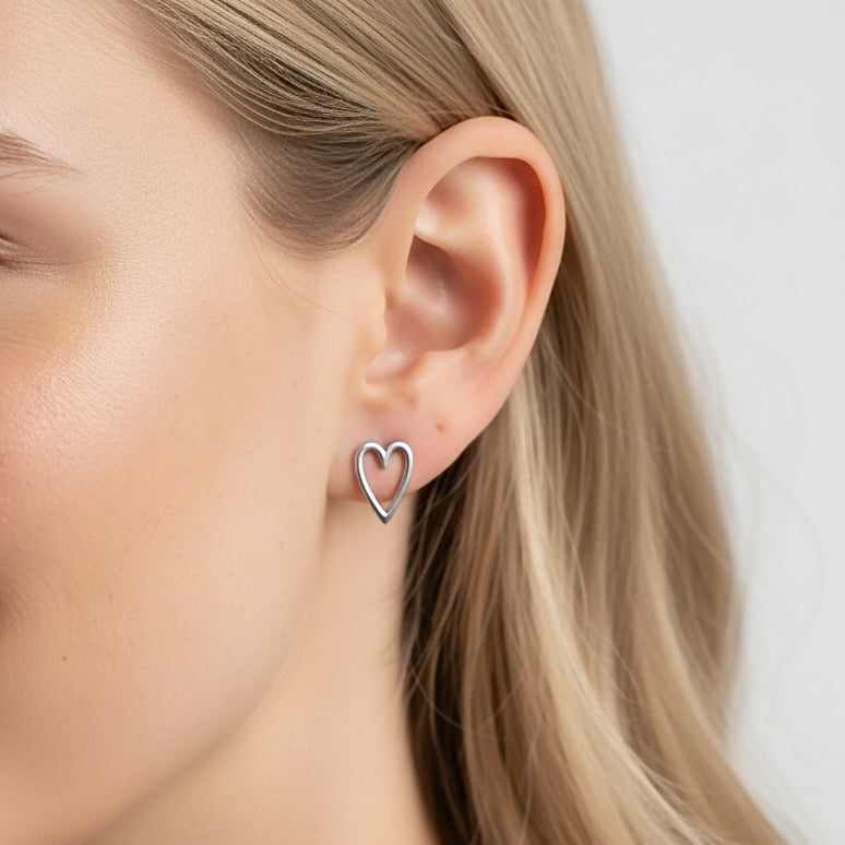 30E3328 - Mini Open Heart Stud Earrings, Silver