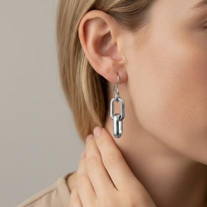 30E3066 - Square Link Hook Earrings, Silver