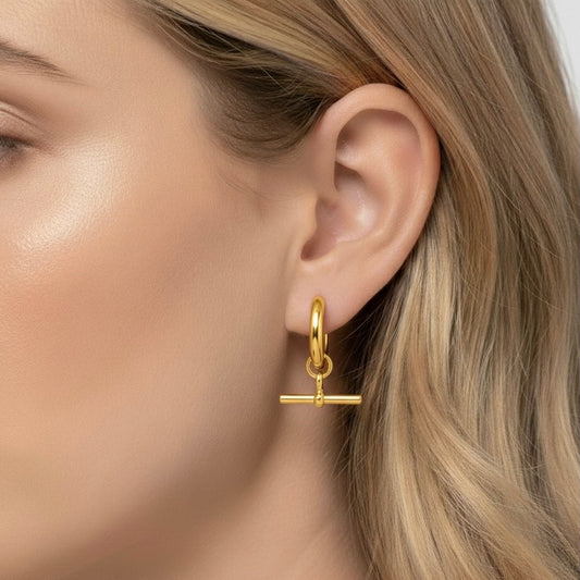 30E3134G - T-bar Chunky Hoops, Gold