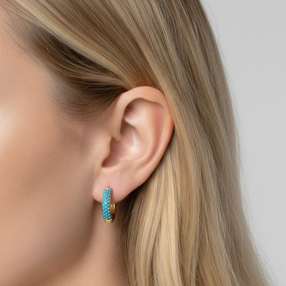 30E3137 - Turquoise Huggie Hoops, Silver