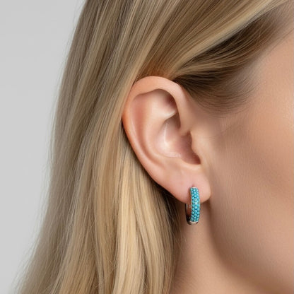 30E3137G - Turquoise Huggie Hoops, Gold