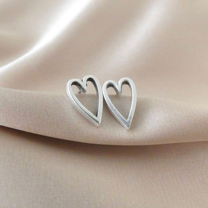 30E3328 - Mini Open Heart Stud Earrings, Silver